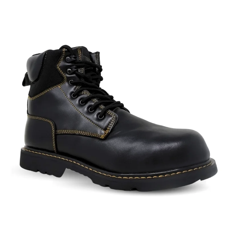 Men's work shoes cushioned black-Fitec 6508 Black -  Men Composite Toe Work Boots