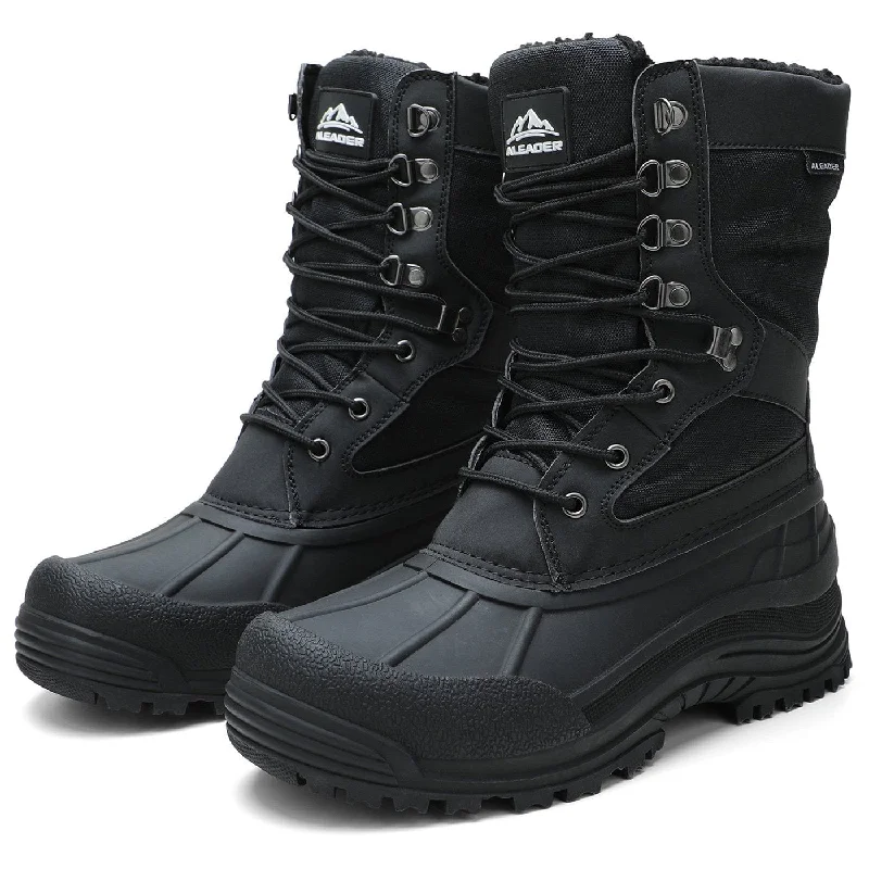 Men's water shoes stylish black-Aleader Men’s Lace up Insulated Waterproof Winter Snow Boots