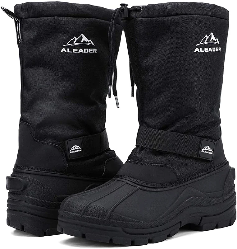 Men's water shoes beach black-Aleader Men's Velcro Winter Snow Boots