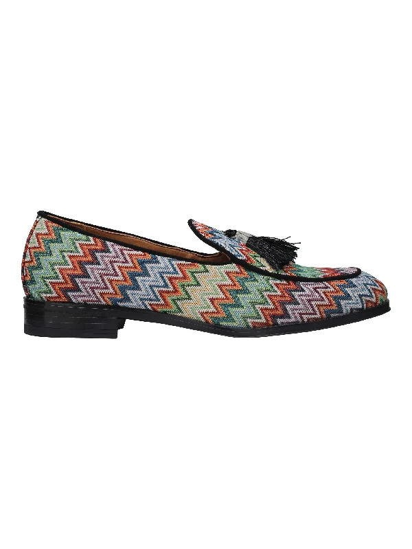 Unisex leather shoes polished brown-ANKARA COLOURFUL PRINT TASSEL LOAFERS