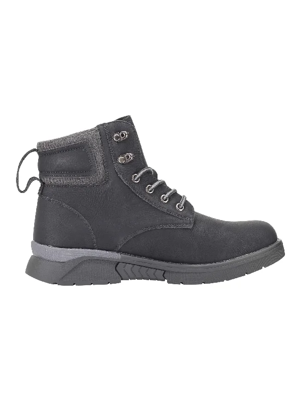 Unisex leather shoes stylish black-ANKLE MID TOP LACE UP BOOTS