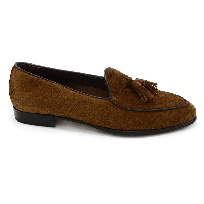 Men's casual shoes soft gray-Berwick 1707 Tassel Belgian Loafer (5084) -Kudu Reverse Suede In Snuff Brown