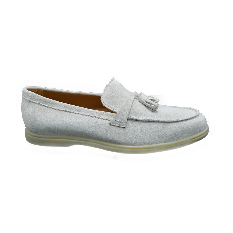 Men's casual shoes trendy gray-Berwick 1707 Ladies Tassel Flex Walk Loafer (198) -Florence Suede in White