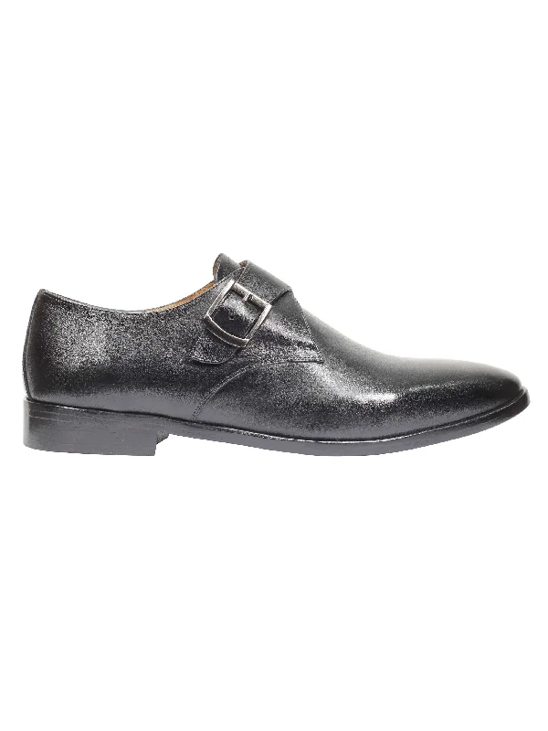 Unisex leather shoes polished gray-BLACK CALF LEATHER MONK SHOES