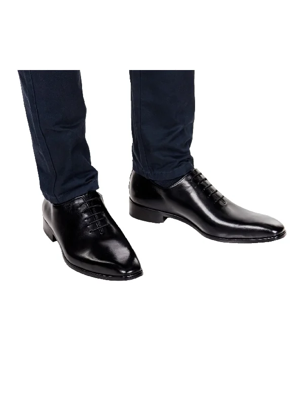 Unisex leather shoes stylish navy-MENS CALF LEATHER WHOLE CUT OXFORD LACE UP SHOES IN BLACK