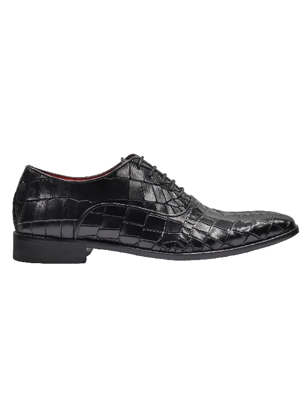 Unisex leather shoes versatile black-BLACK – CROCO PRINTED LEATHER OXFORDS