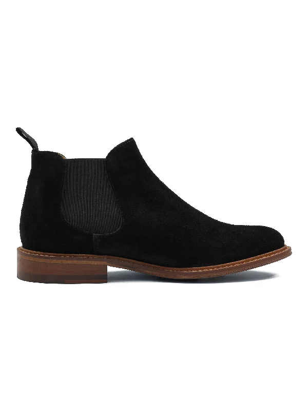 Unisex leather shoes soft tan-BLACK ITALIAN SUEDE LEATHER CHELSEA BOOTS