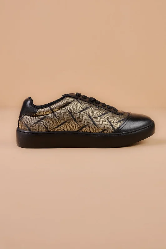 Unisex leather shoes office gray-Black Jacquard Sneakers With Brocade Detailing