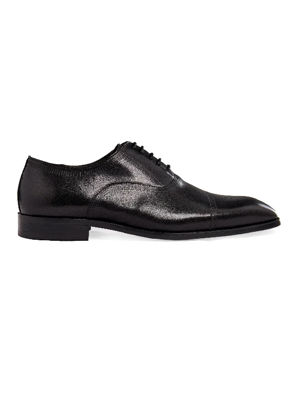 Unisex leather shoes lightweight black-BLACK LEATHER OXFORD BROGUE SHOES