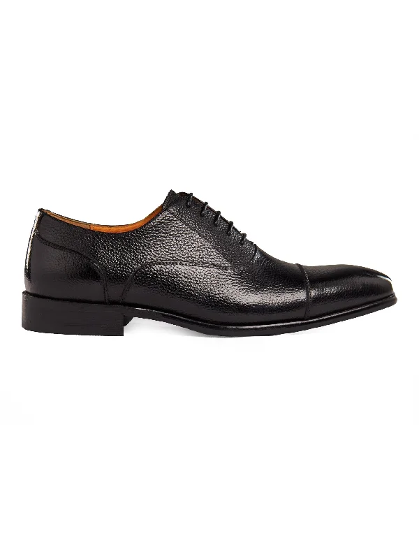 Unisex leather shoes soft brown-BLACK LEATHER OXFORD LACE UP SHOES