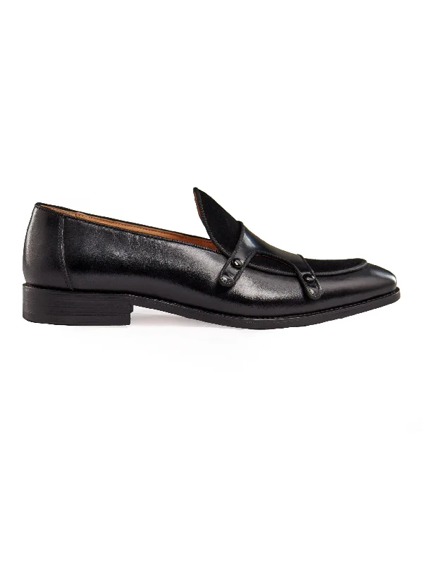 Unisex leather shoes premium tan-BLACK PATENT LEATHER & SUEDE MONK SHOES