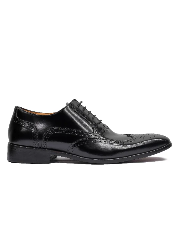 Unisex leather shoes polished brown-BLACK POLISHED CALF LEATHER BROGUES