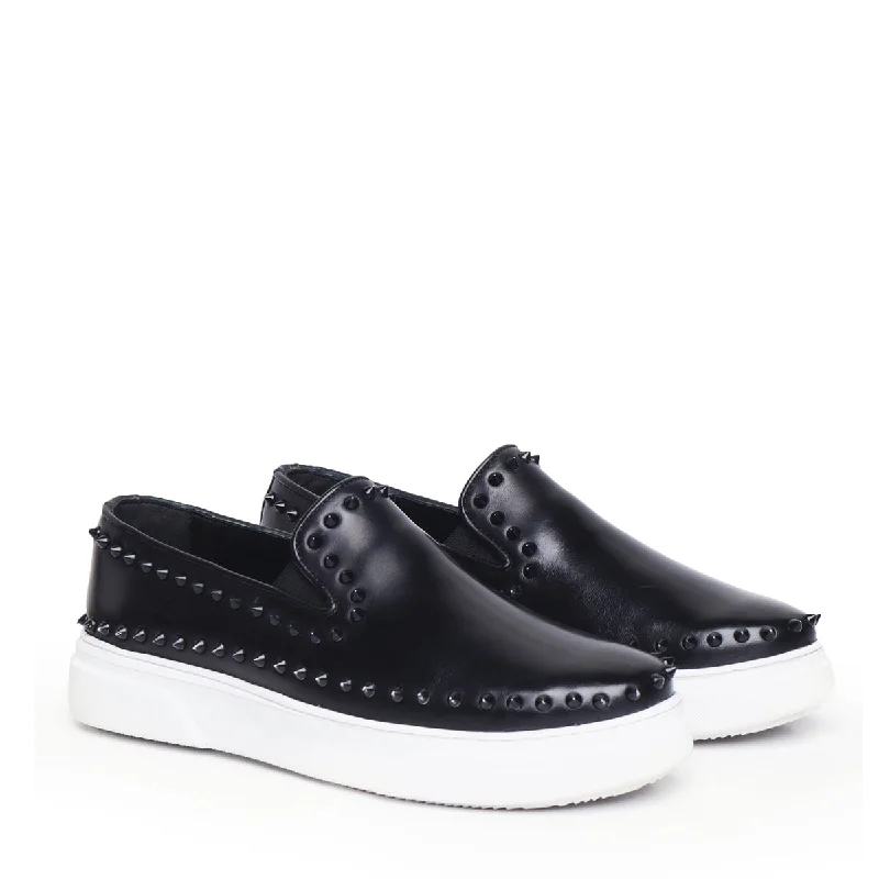 Unisex leather shoes sleek navy-Black Outline studded Leather Sneakers By Brune & Bareskin