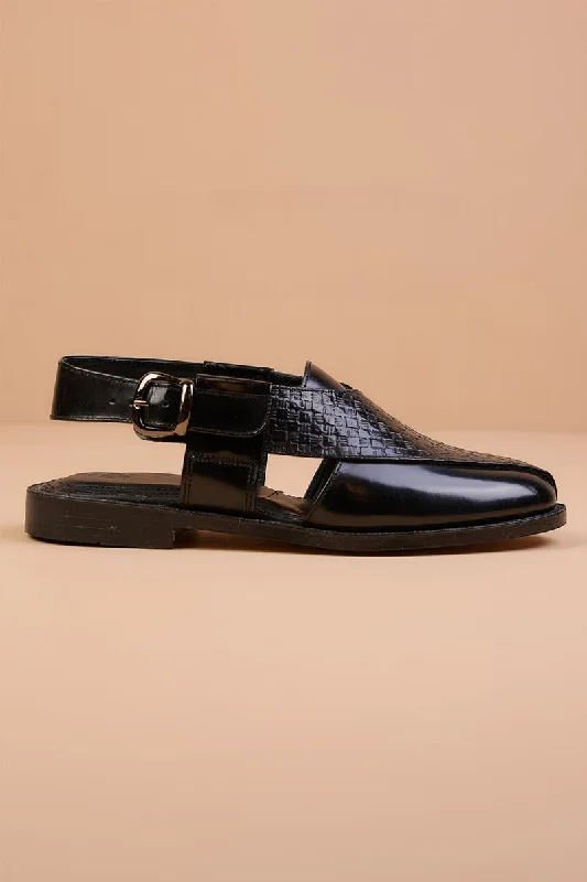 Unisex leather shoes sleek white-Black Textured Leather Slingback Loafers