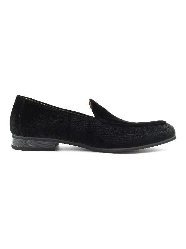 Unisex leather shoes sleek tan-BLACK VELVET TUXEDO SLIPPERS