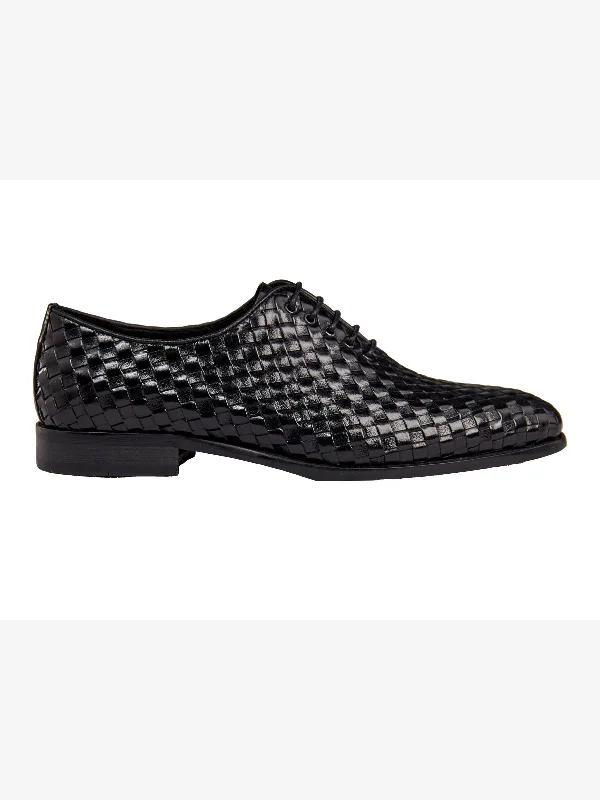 Unisex leather shoes sleek white-BLACK WOVEN LEATHER OXFORDS