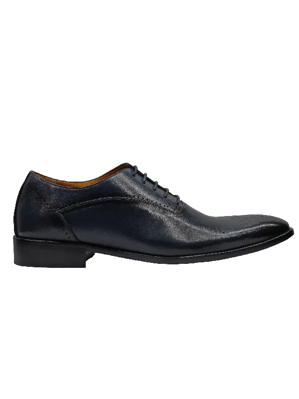 Unisex leather shoes formal black-BLUE - CALF LEATHER CLASSIC SEMI BROGUES