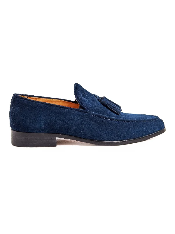 Unisex leather shoes versatile gray-BLUE SUEDE LEATHER TASSEL LOAFERS