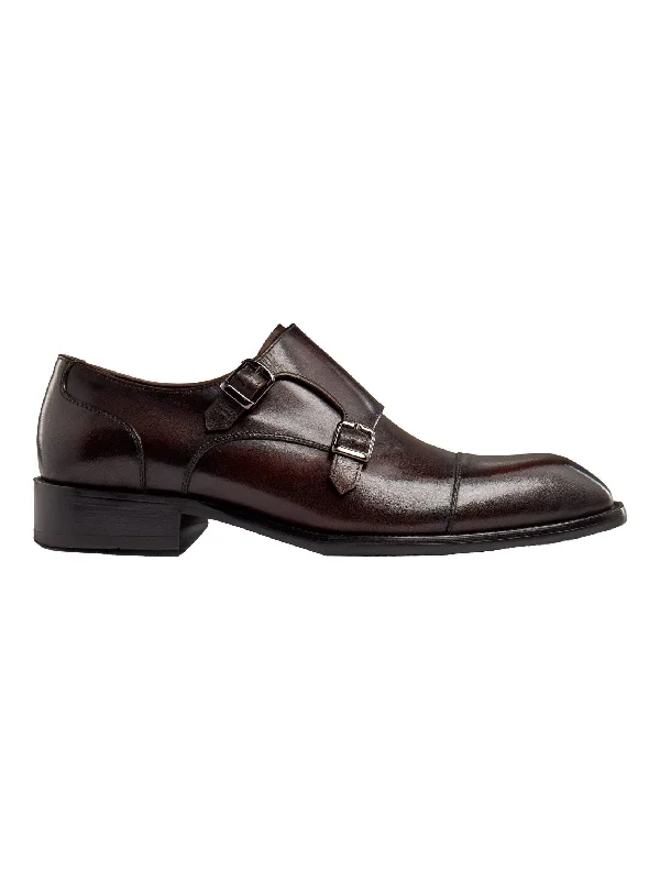 Unisex leather shoes premium black-BROWN DOUBLE MONK SHOES