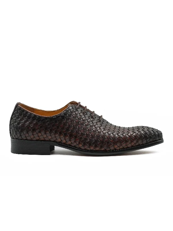 Unisex leather shoes soft leather-BROWN LATTICE WOVEN LEATHER SHOES