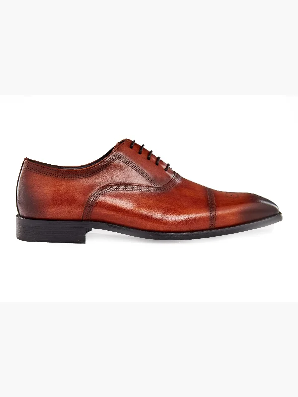 Unisex leather shoes office tan-BROWN LEATHER OXFORD BROGUE SHOES