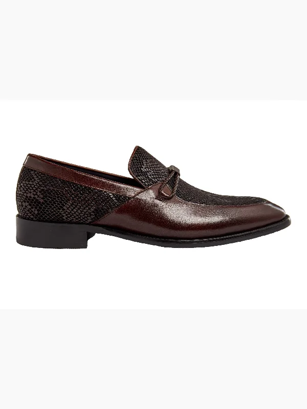 Unisex leather shoes office brown-BROWN LEATHER PRINTED LOAFERS