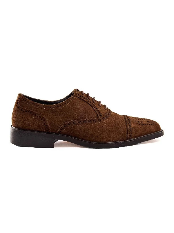 Unisex leather shoes lightweight tan-BROWN SUEDE LEATHER BROGUE SHOES