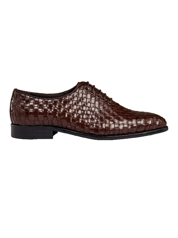 Unisex leather shoes lightweight brown-BROWN WOVEN LEATHER OXFORDS