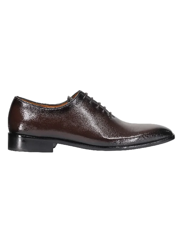 Unisex leather shoes durable navy-CALF LEATHER WHOLECUT OXFORD LACE UP SHOES IN BROWN