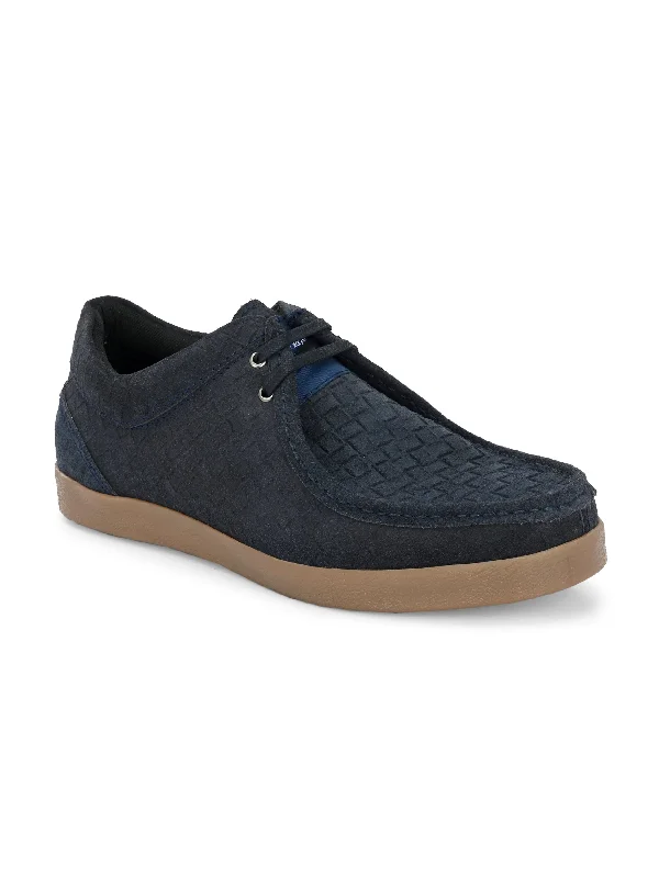 Unisex leather shoes office navy-CARLO ROMANO BLUE COLOR SUDE LEATHER MATT PRINTED SNEAKER FOR MEN