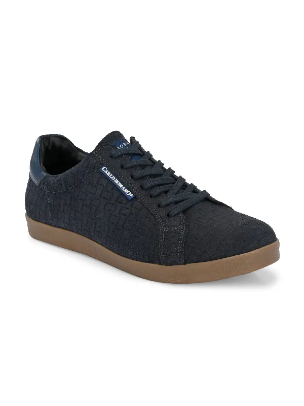 Unisex leather shoes durable navy-CARLO ROMANO SUEDE LEATHER BLUE COLOR LACE-UP SNEAKER SHOE FOR MEN