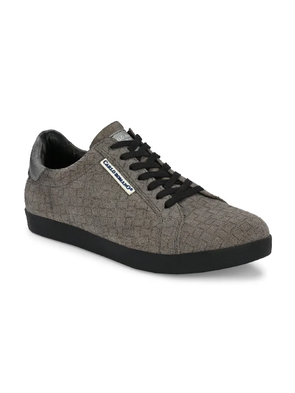 Unisex leather shoes breathable black-CARLO ROMANO SUEDE LEATHER GREY COLOR LACE-UP SNEAKER SHOE FOR MEN