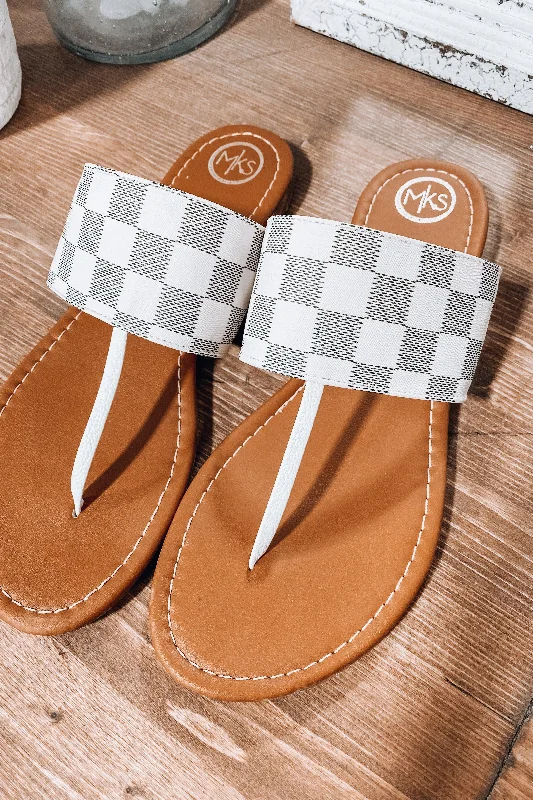 Men's casual shoes breathable gray-Checking On You- {Cream & Brown} Checkered Sandals