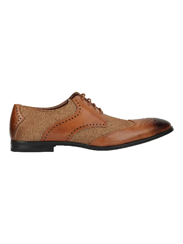 Unisex leather shoes versatile gray-CLASSIC FAUX LEATHER AND TWEED BROGUE IN BROWN