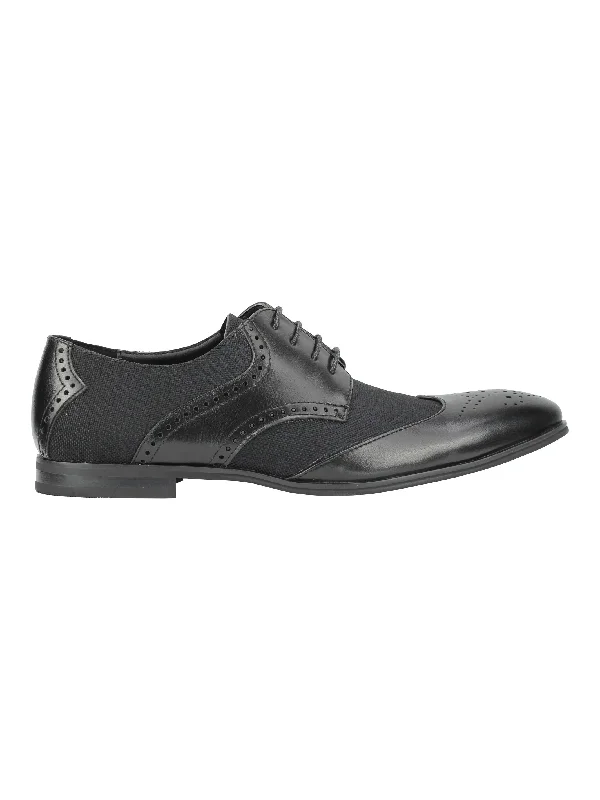 Unisex leather shoes office black-CLASSIC FAUX LEATHER AND TWEED BROGUE