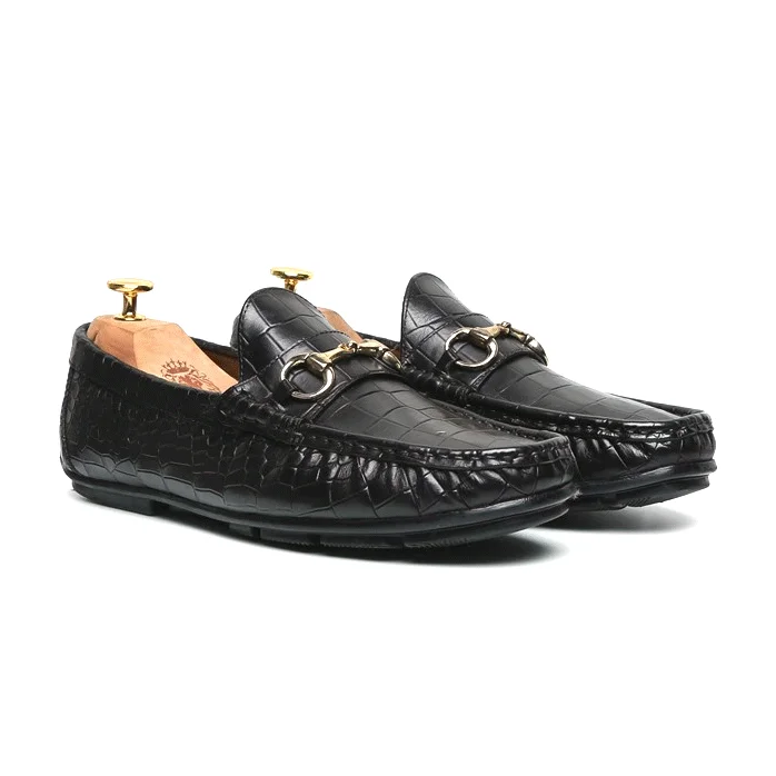 Unisex leather shoes polished brown-Bespoke Black Combo of 5 Deep Cut Croco Leather Products by BRUNE & BARESKIN