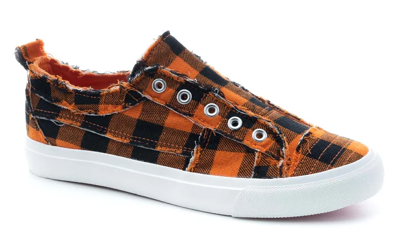 Men's casual shoes soft white-Orange and Black Plaid Babalu