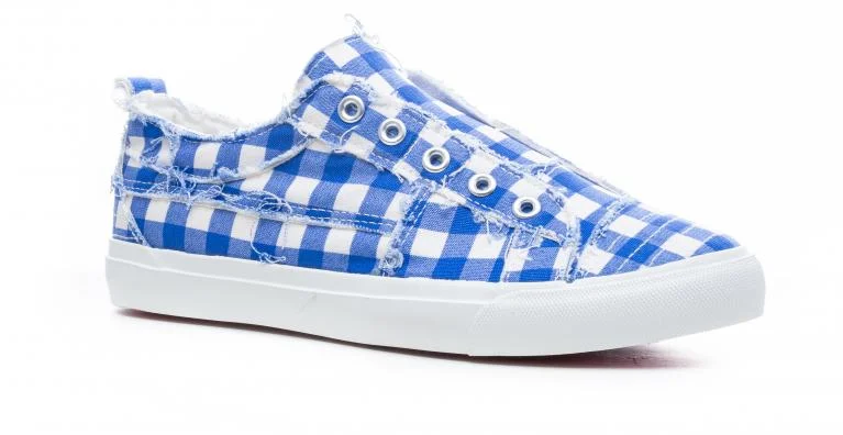 Men's casual shoes slip-on white-Corkys Blue Gingham Print Babalu