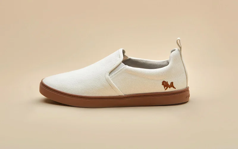 Men's casual shoes everyday white-Cotton Slip Ons : Ivory Brown