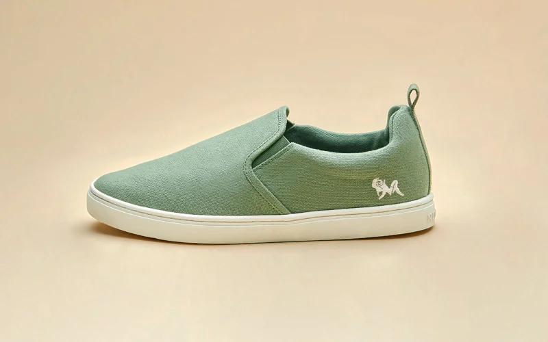 Men's casual shoes slip-on white-Cotton Slip Ons : Sage Green