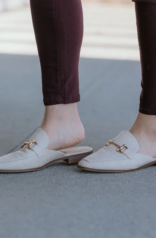 Men's casual shoes trendy tan-DELAINE CREAM MULE WITH GOLD ACCENT