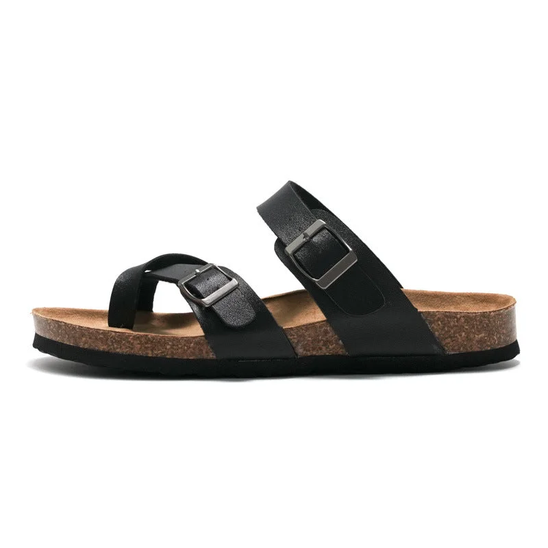 Men's water shoes quick-dry black-Fashionable Leather Causal Comfort Beach Sandals