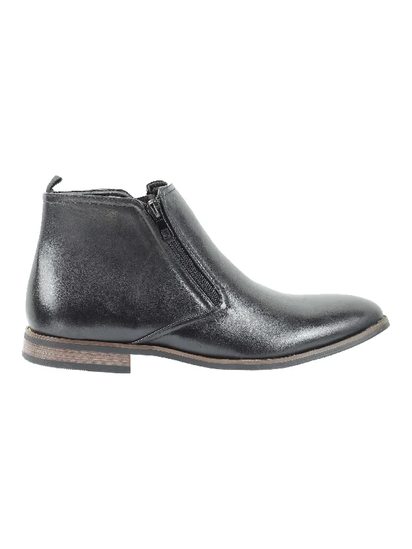 Unisex leather shoes sleek navy-FAUX LEATHER CHELSEA BOOTS LOW ANKLE IN BLACK