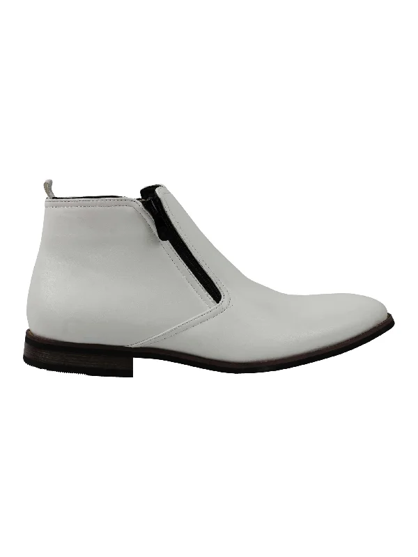 Unisex leather shoes versatile gray-FAUX LEATHER CHELSEA BOOTS LOW ANKLE IN WHITE