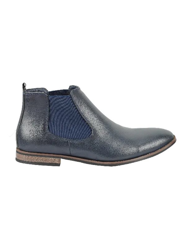 Unisex leather shoes premium gray-FAUX LEATHER CHELSEA NAVY BOOTS