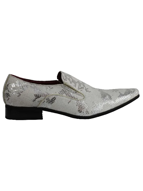 Unisex leather shoes durable tan-FAUX LEATHER LINED METALLIC PRINT WHITE LOAFERS