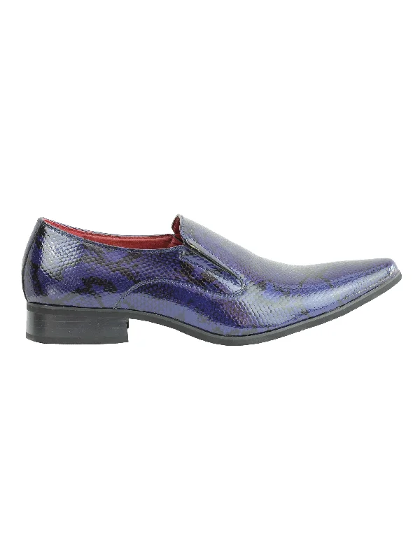 Unisex leather shoes sleek navy-FAUX LEATHER SHINY PRINTED SLIP ON SHOES IN NAVY