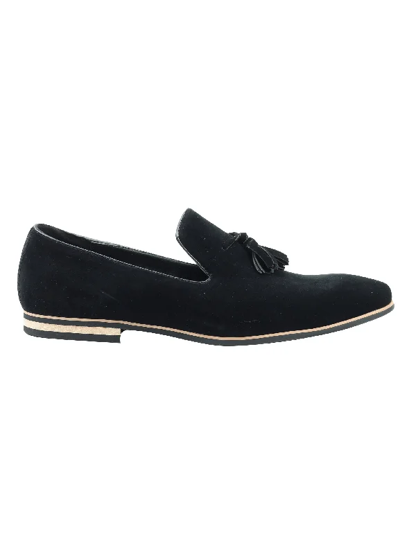 Unisex leather shoes soft white-FAUX LEATHER TASSEL DESIGN BLACK LOAFERS