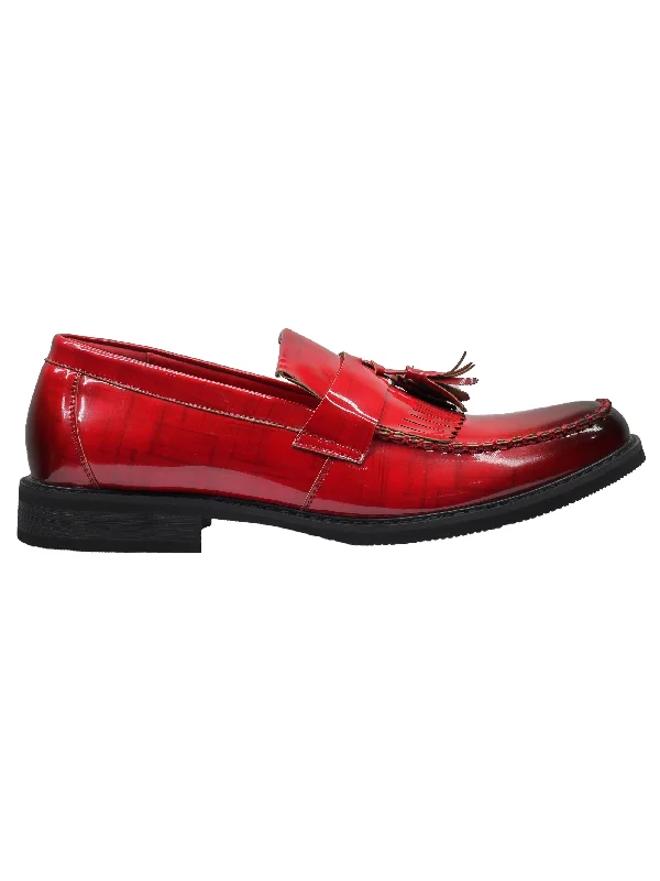 Unisex leather shoes versatile tan-FAUX LEATHER TASSEL LOAFERS IN RED