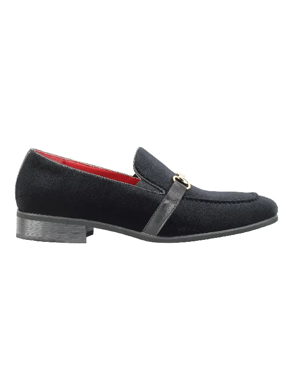 Unisex leather shoes versatile gray-FAUX  LEATHER VELVET LOAFERS WITH BUCKLE